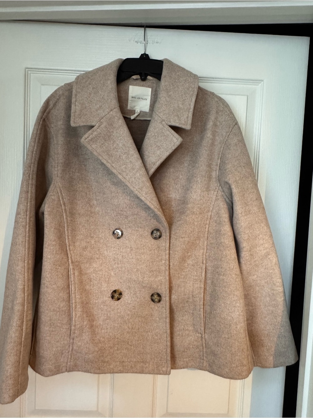Avec Les Filles Beige Double-Breasted Peacoat